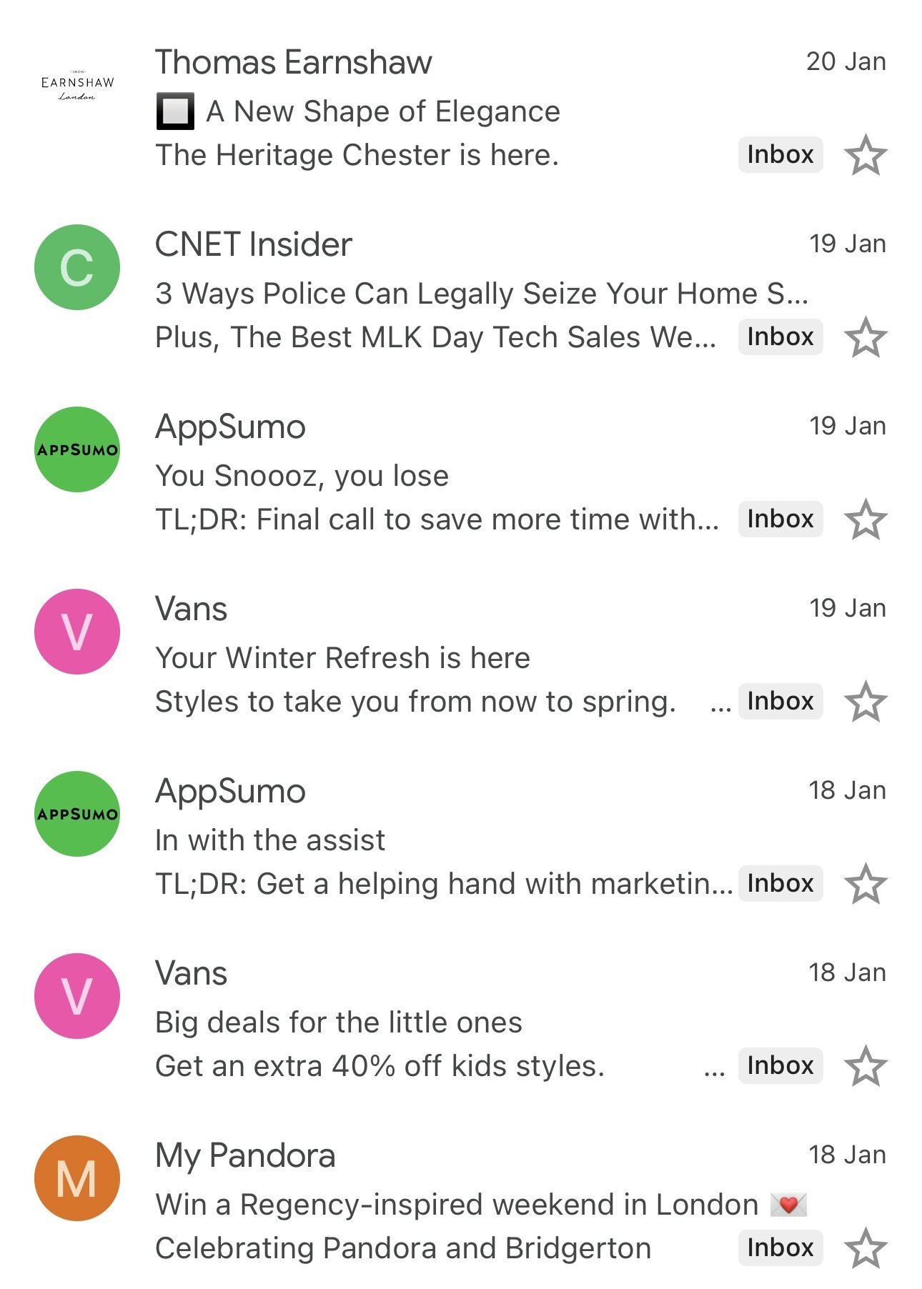 How short subject lines look in a mobile email client