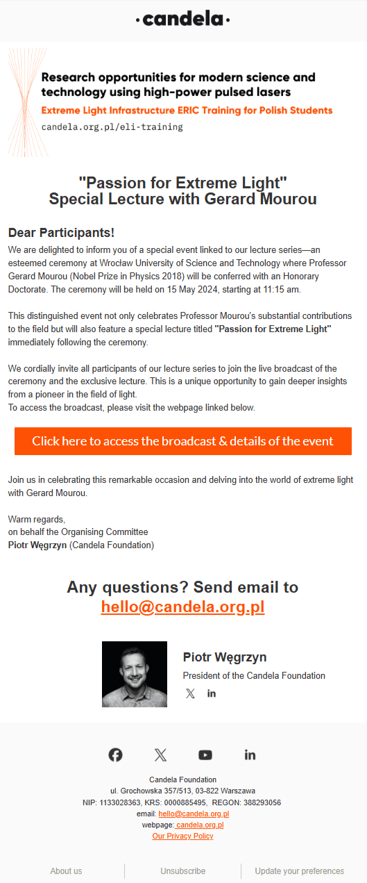 Email example for the nonprofit organization