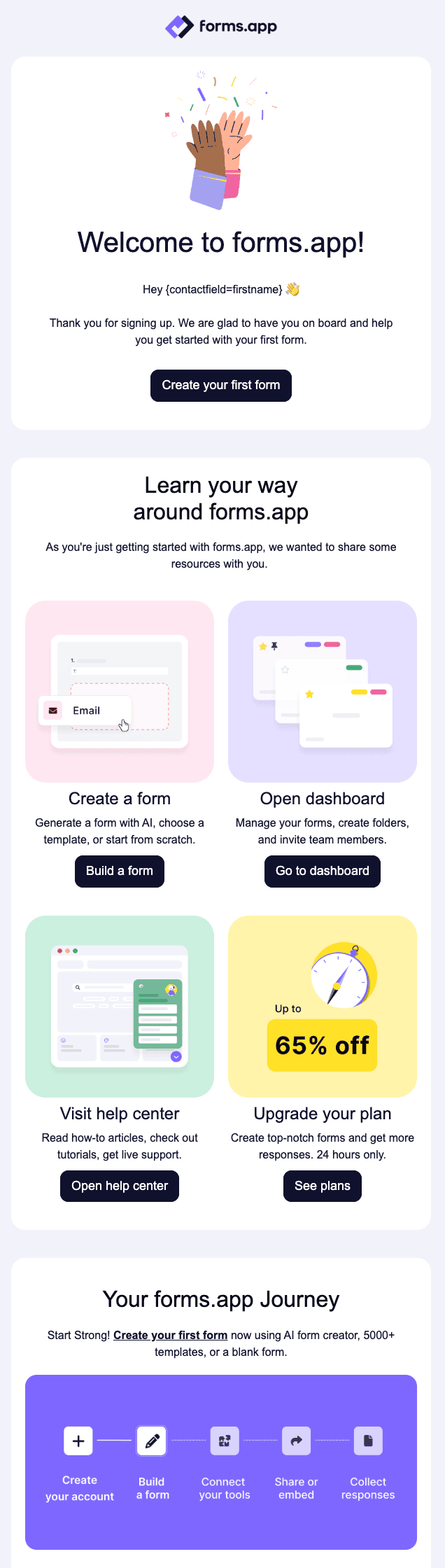 Приклад листа для онбордингу, створеного в редакторі Stripo Приклад листа для онбордингу, створеного в редакторі Stripo