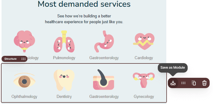 Example of the module in the Stripo editor Example of the module in the Stripo editor