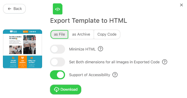 Example of HTML export in the Stripo editor Example of HTML export in the Stripo editor