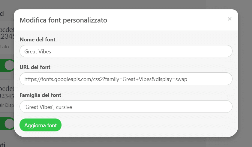 Collegamento del Tuo Carattere Personalizzato