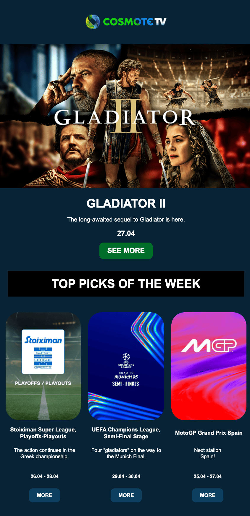 Email example for the TV industry