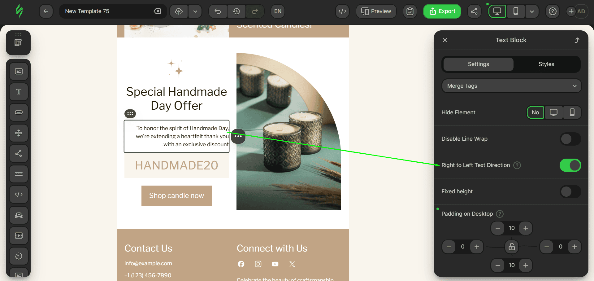 Setting RTL feature to a specific content block