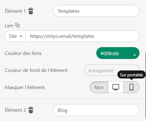 Meilleure pratique de largeur d'e-mail HTML_Masquer les &eacute;l&eacute;ments de menu