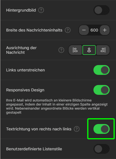 RTL-Funktion aktiviert