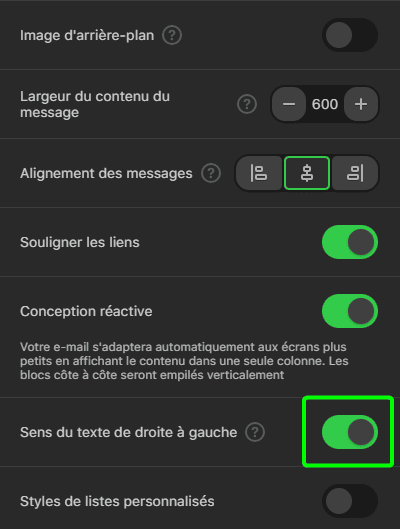 Fonction RTL activ&eacute;e