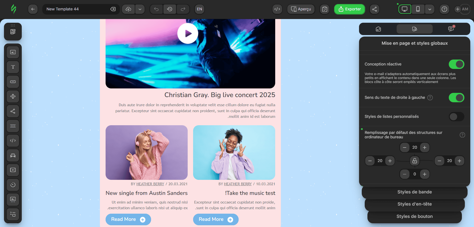Tous les textes des courriels sont d&eacute;sormais en lecture de droite &agrave; gauche