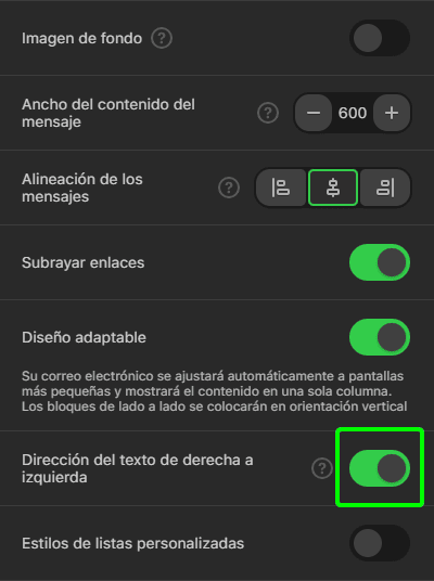 Funci&oacute;n RTL activada