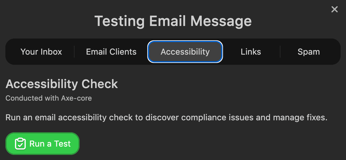 The popup window _ Accessibility test tab