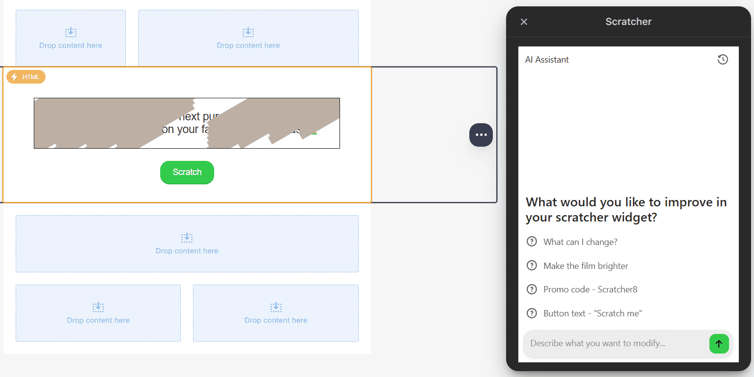 Widget Assistant chat for scratch card