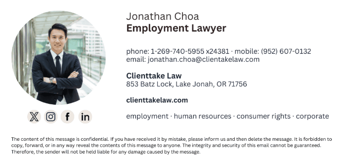 Un esempio di firma email nel settore legale