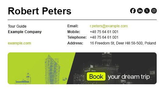 Esempio di firma email nel settore dei viaggi e del turismo