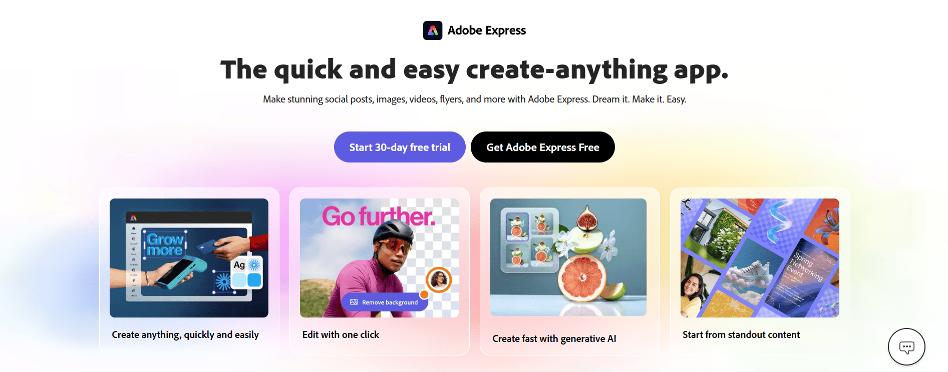 Adobe Express main page