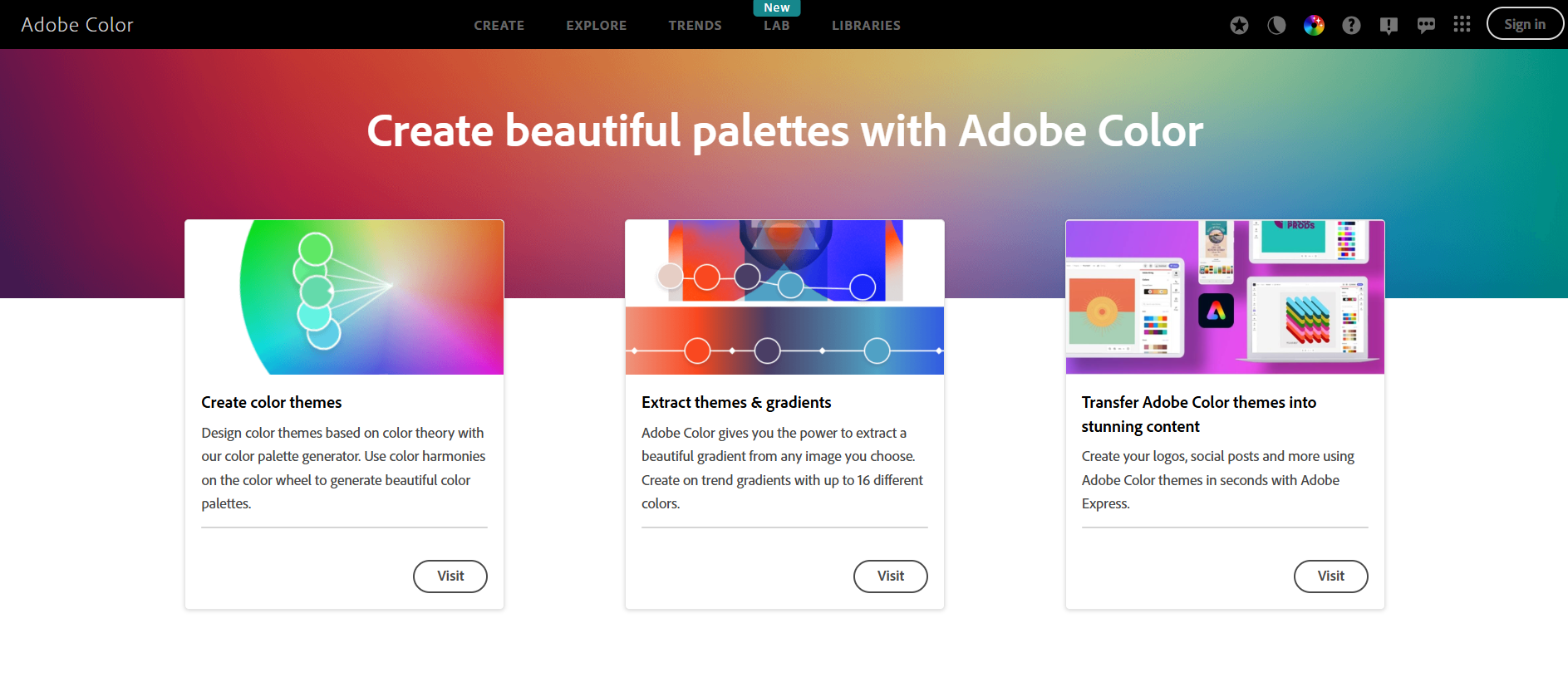 Adobe Color main page