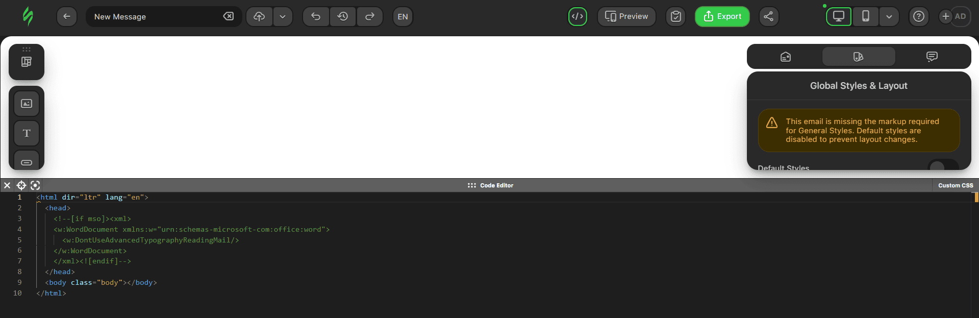 Estrutura de modelo HTML para e-mail b&aacute;sico