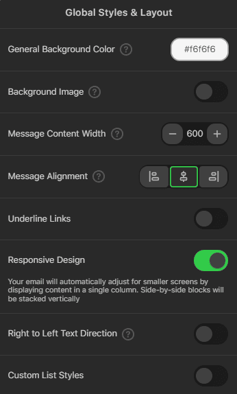 Tela de Estilos e Layouts Globais