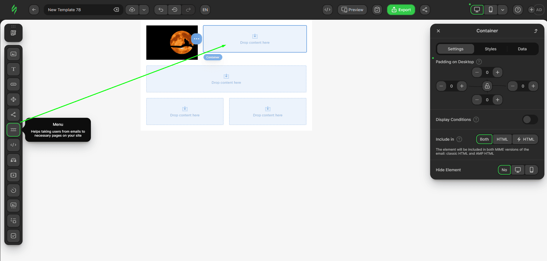 Inserindo um bloco de menu