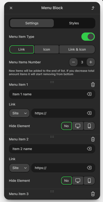 Configura&ccedil;&otilde;es do bloco de menu
