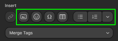 Bot&otilde;es de inser&ccedil;&atilde;o de conte&uacute;do do bloco de texto