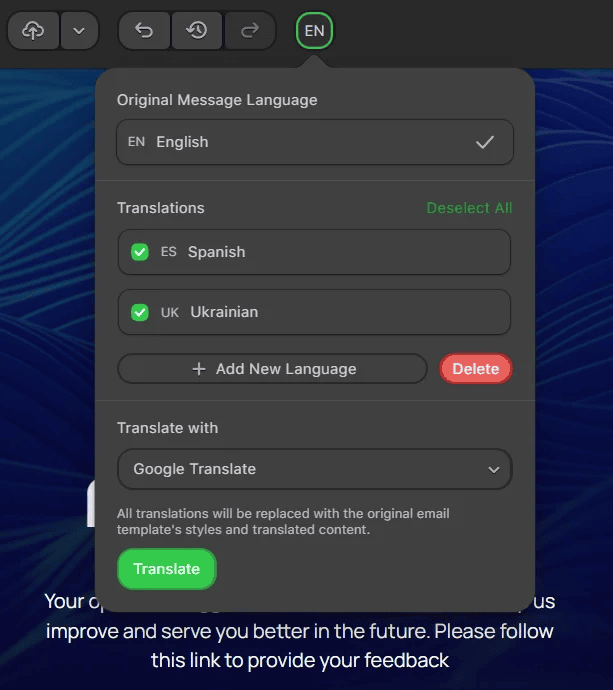 E-mail pronto para ser traduzido