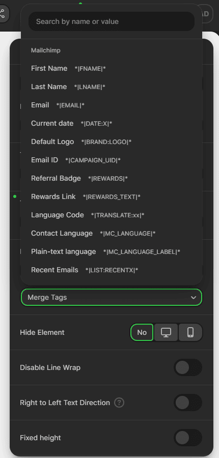 Sele&ccedil;&atilde;o de merge tags