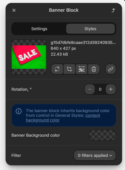 Configura&ccedil;&otilde;es de estilo do bloco de banner