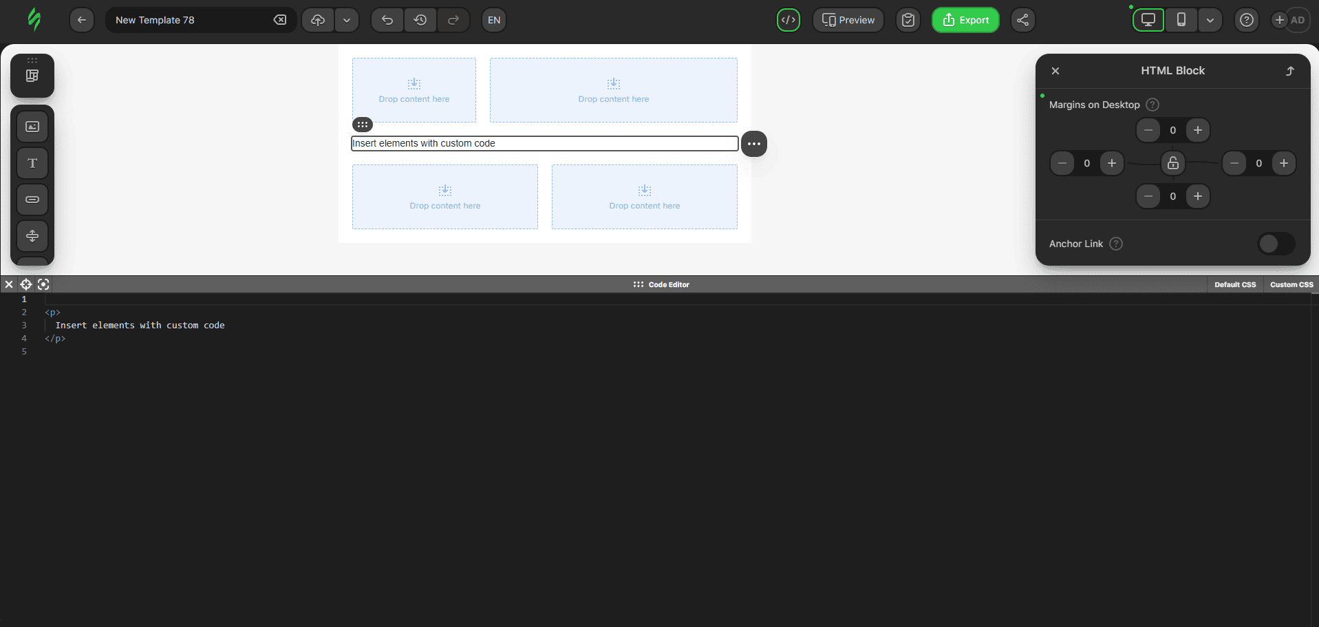 Janela do editor de c&oacute;digo do e-mail