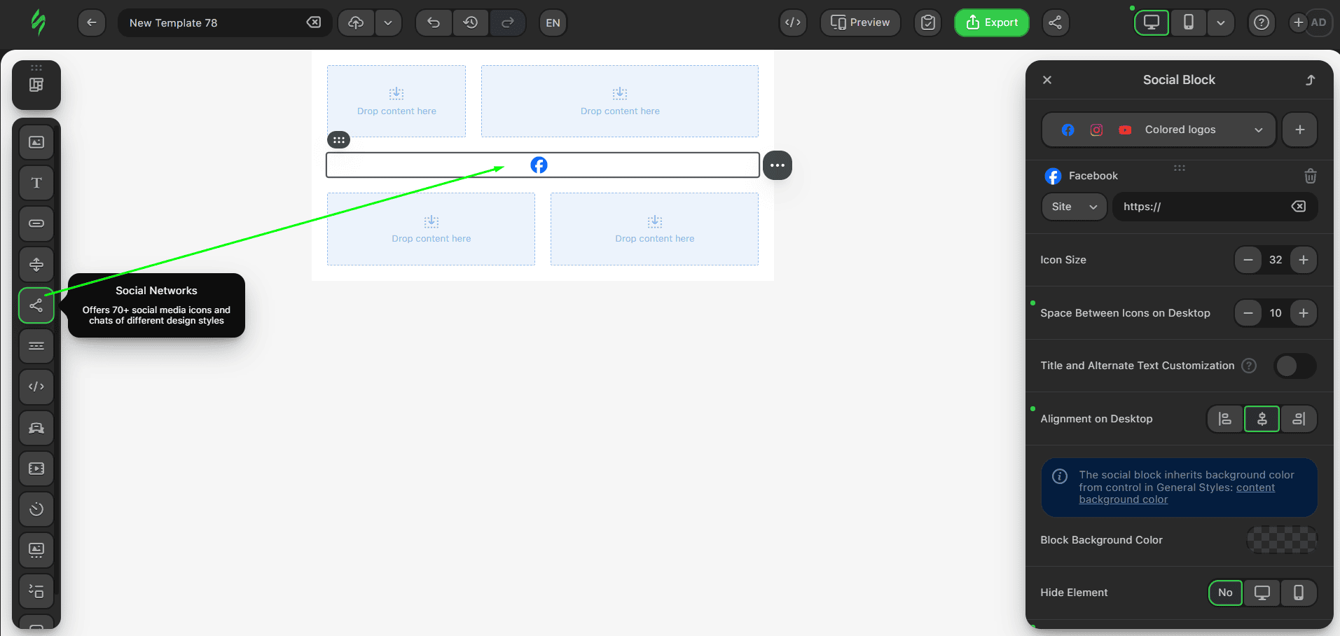 Inserindo um bloco de redes sociais