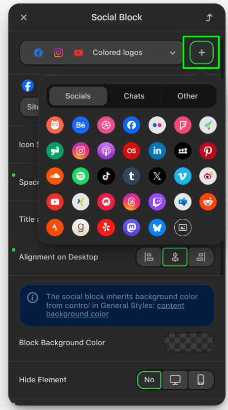 Inserindo bloco de redes sociais