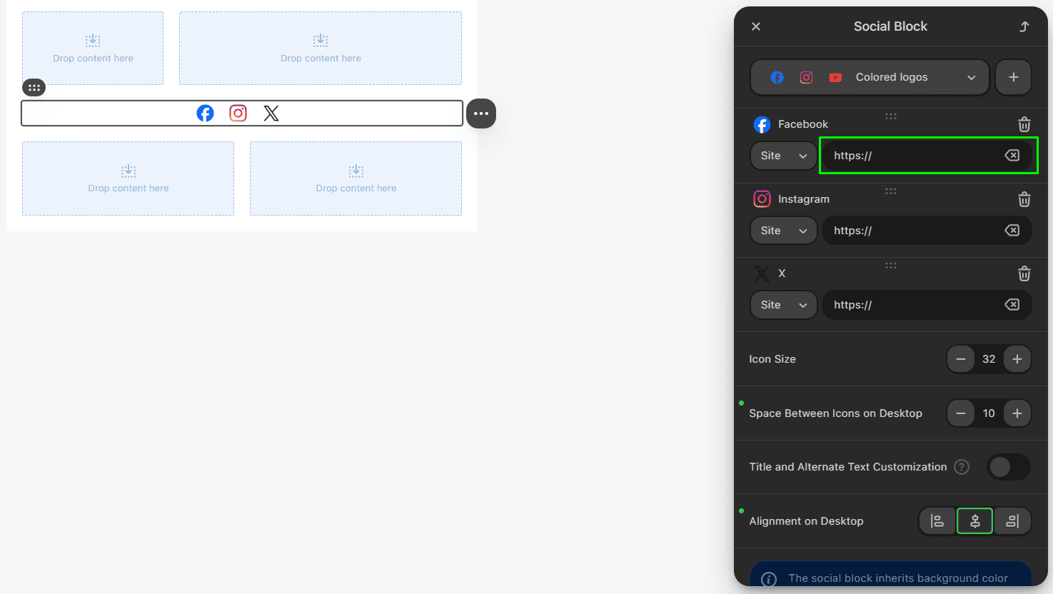 Edi&ccedil;&atilde;o de bot&otilde;es de redes sociais