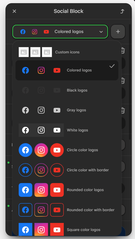 Sele&ccedil;&atilde;o do estilo dos bot&otilde;es de redes sociais