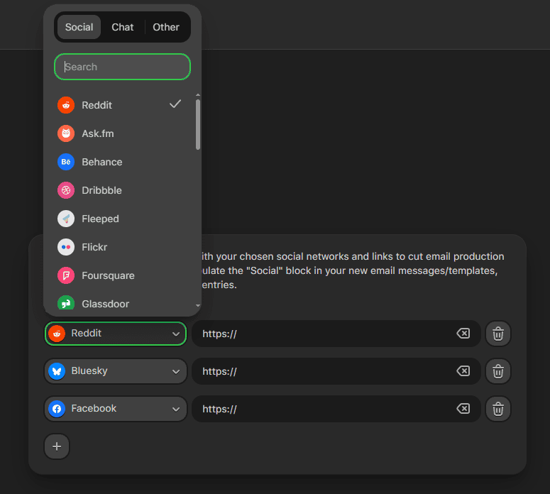 Pr&eacute;-configura&ccedil;&atilde;o do bloco de redes sociais