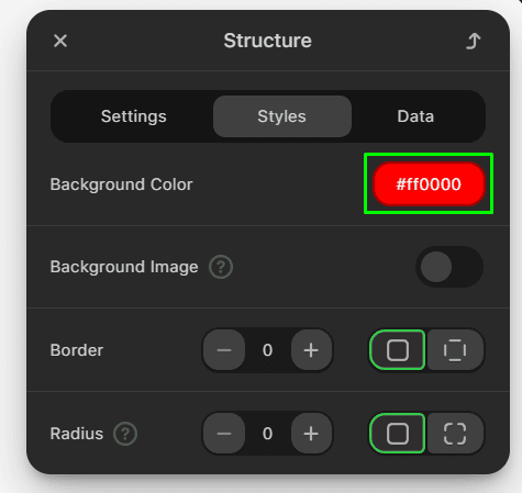 Cor de fundo aplicada