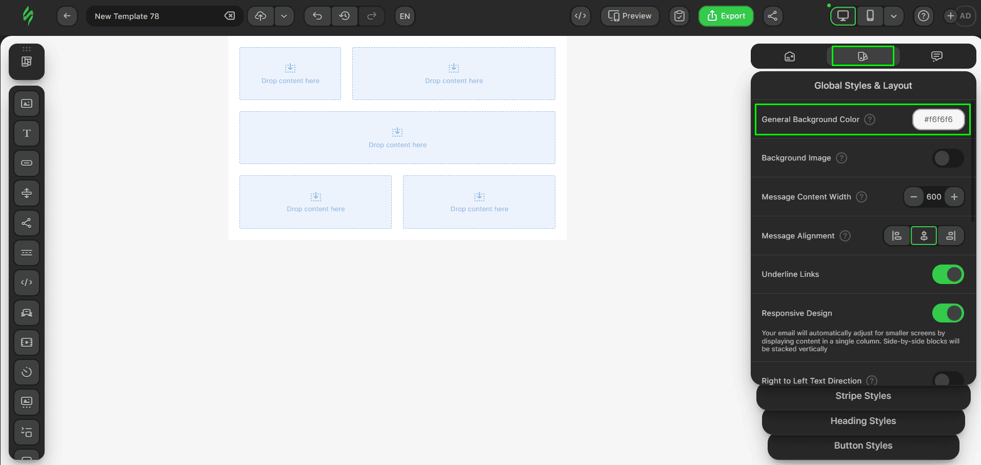 Cor de fundo geral do e-mail