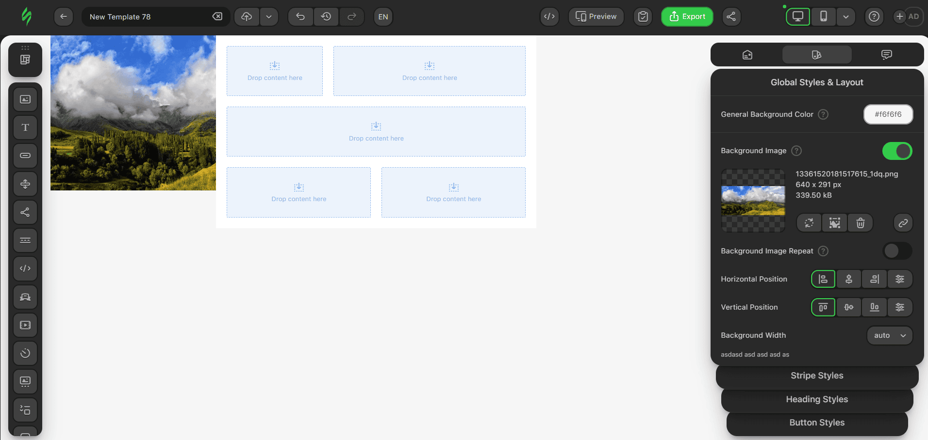 Imagem de fundo aplicada