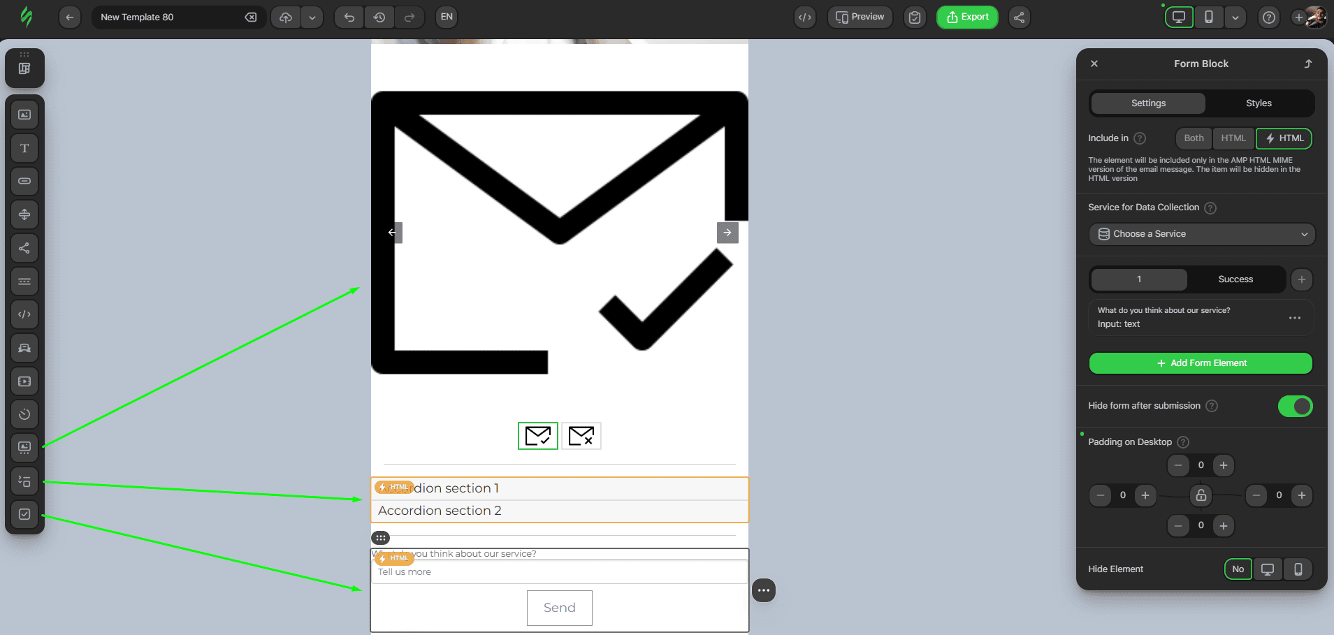 Blocos interativos para e-mail