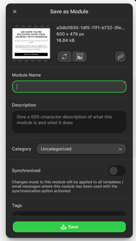 Menu de salvamento de m&oacute;dulos