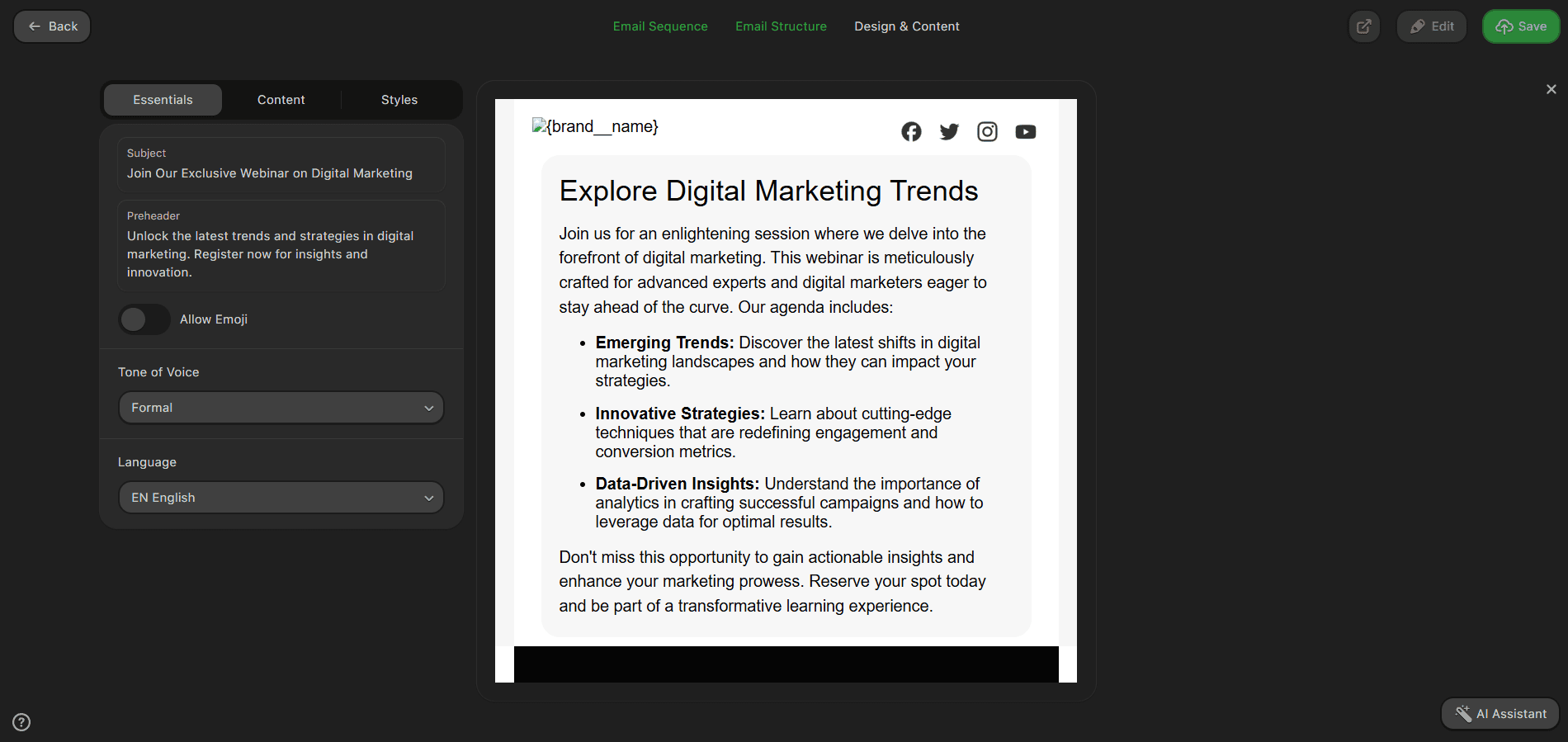 E-mail gerado pelo Assistente de IA