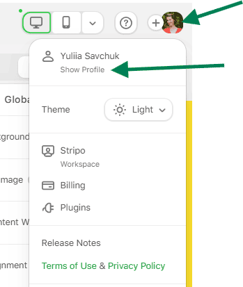 Example of a personal profile in Stripo
