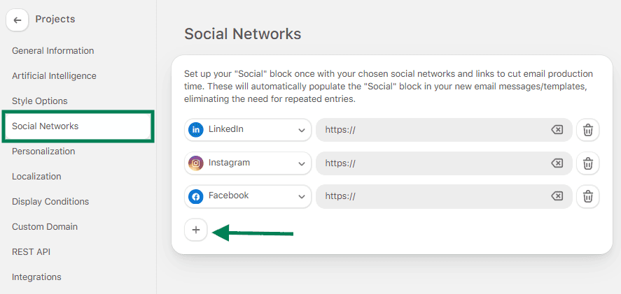 Example of the &ldquo;Social Networks&rdquo; section in Stripo