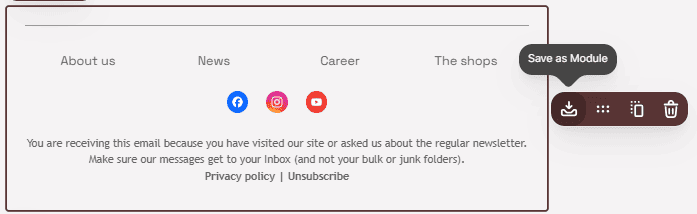 Saving social links as a module in the Stripo editor