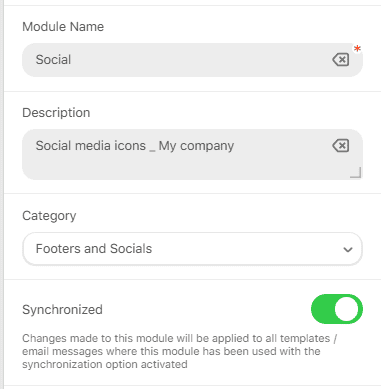 Example of synchronized modules in Stripo