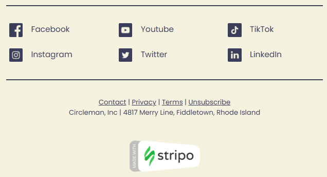 Приклад футера з іконками соцмереж у листі
