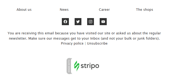 Приклад футера з іконками соцмереж у листі