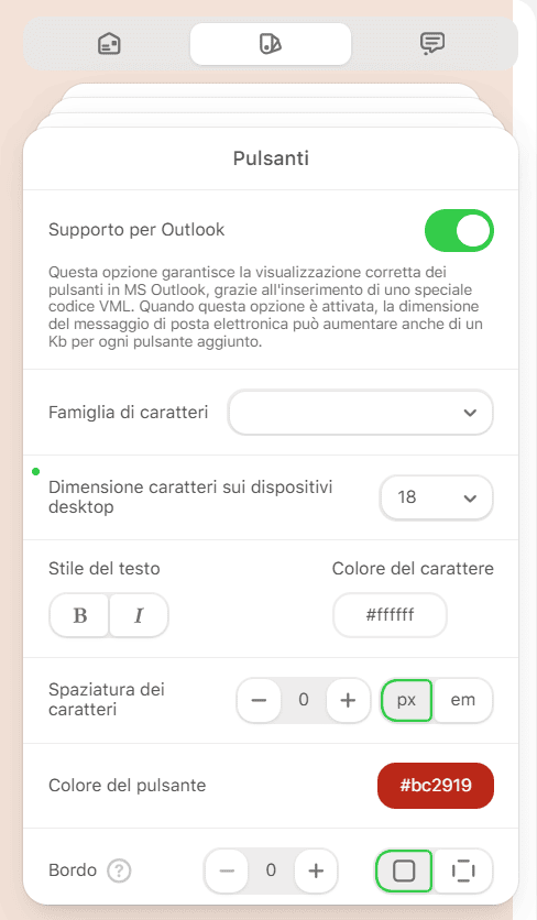 Impostazioni del pulsante CTA per Outlook