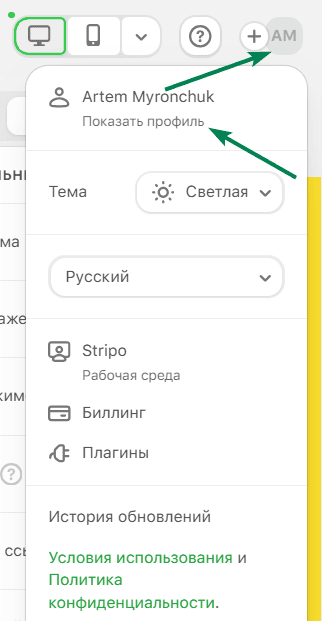 Пример личного профиля в Stripo