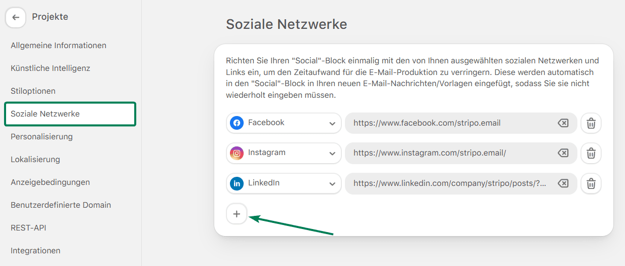 Beispiel für den Abschnitt „Soziale Netzwerke“ in Stripo Beispiel für den Abschnitt „Soziale Netzwerke“ in Stripo