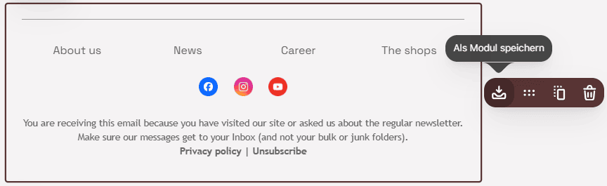 Soziale Links als Modul im Stripo-Editor speichern Soziale Links als Modul im Stripo-Editor speichern