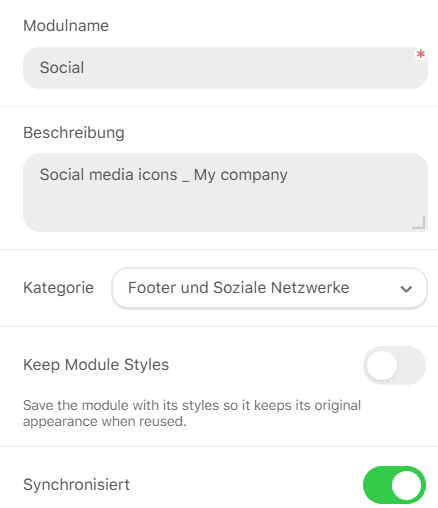 Beispiel für synchronisierte Module in Stripo Beispiel für synchronisierte Module in Stripo